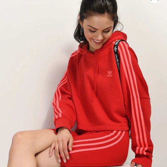 adidas Sweaters - Adidas 3-Stripe Cropped Hoodie and Bike Short Set